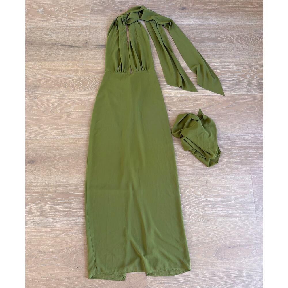 Meshki Maxi Dress Halter Gianna Size S Olive Green